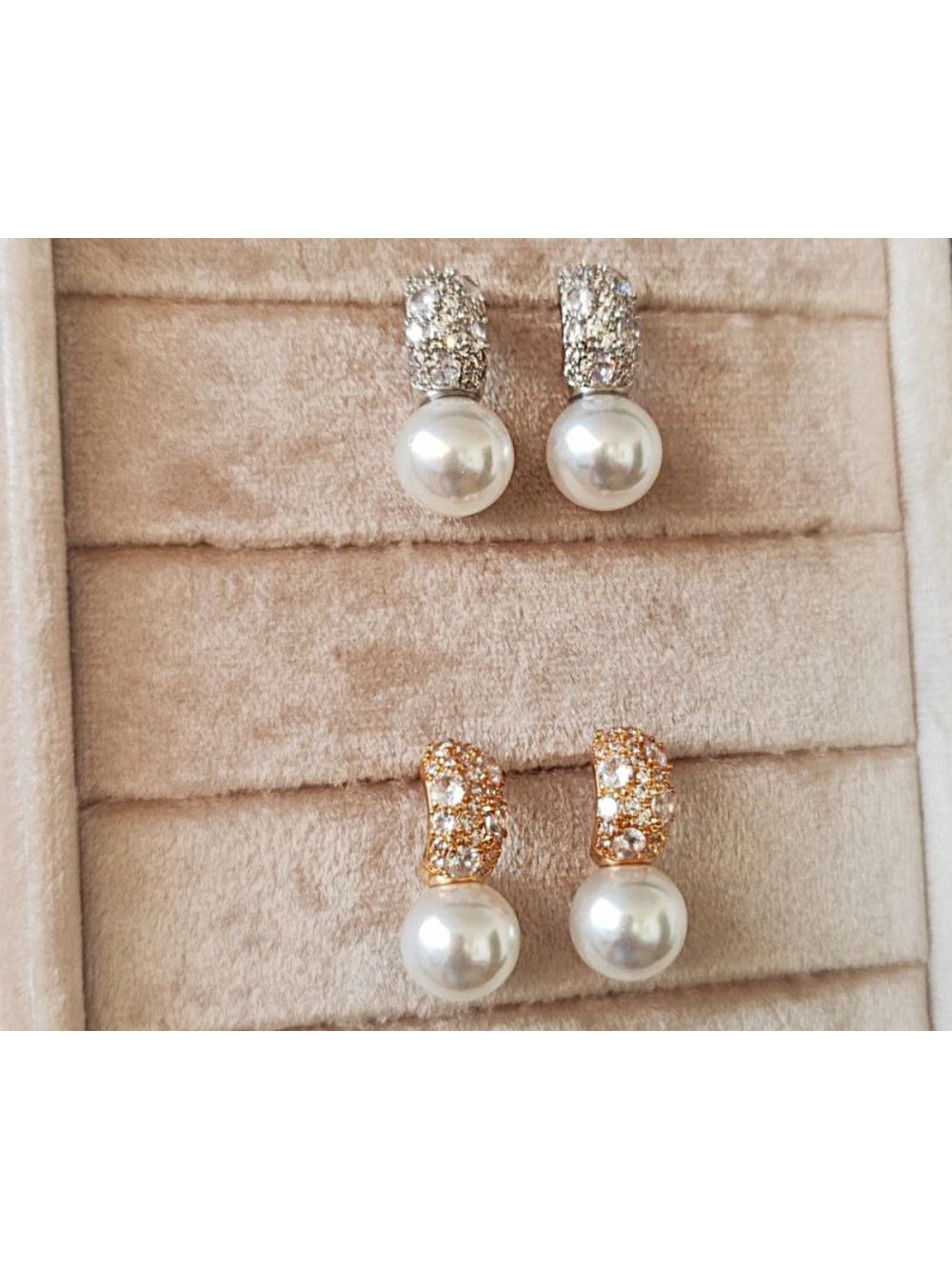 Brinco Meia Argola de Strass com Pérola Brilho Festa Noiva