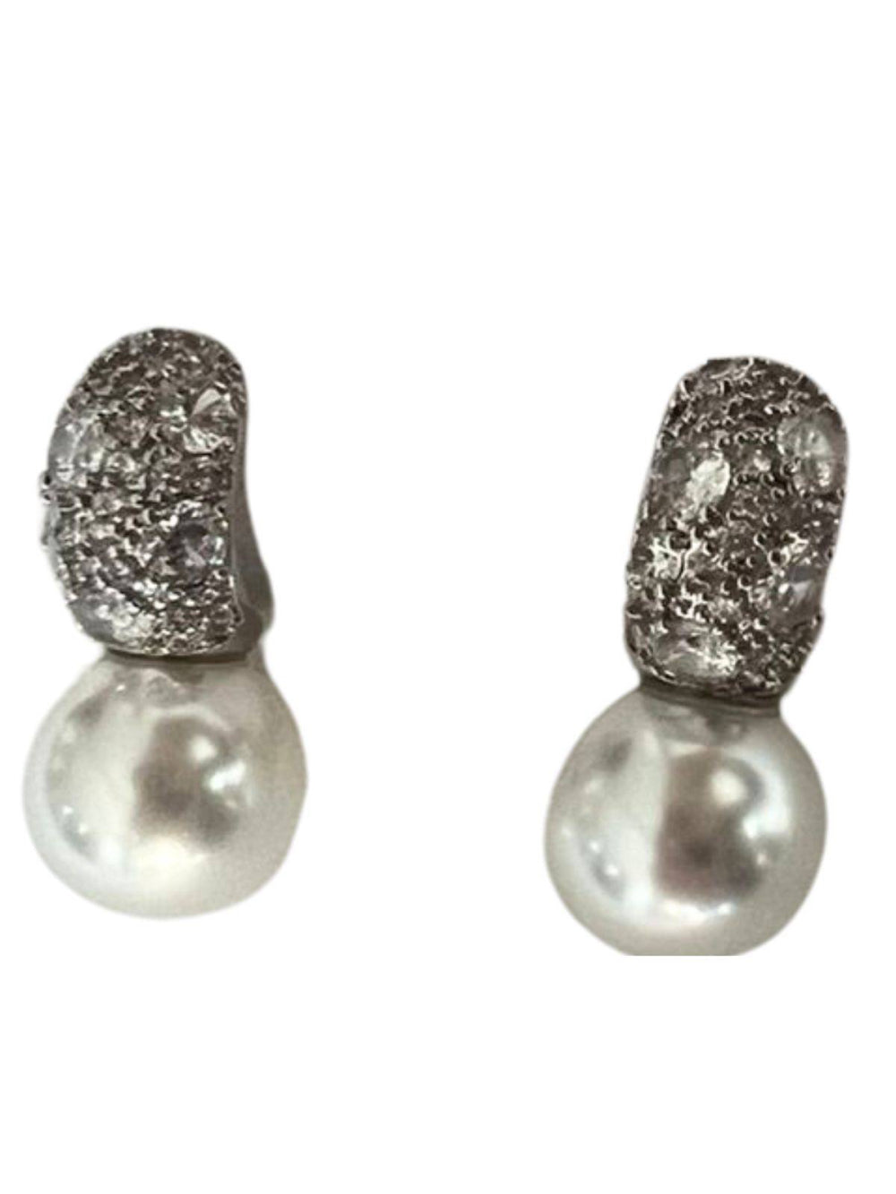 Brinco Meia Argola de Strass com Pérola Brilho Festa Noiva