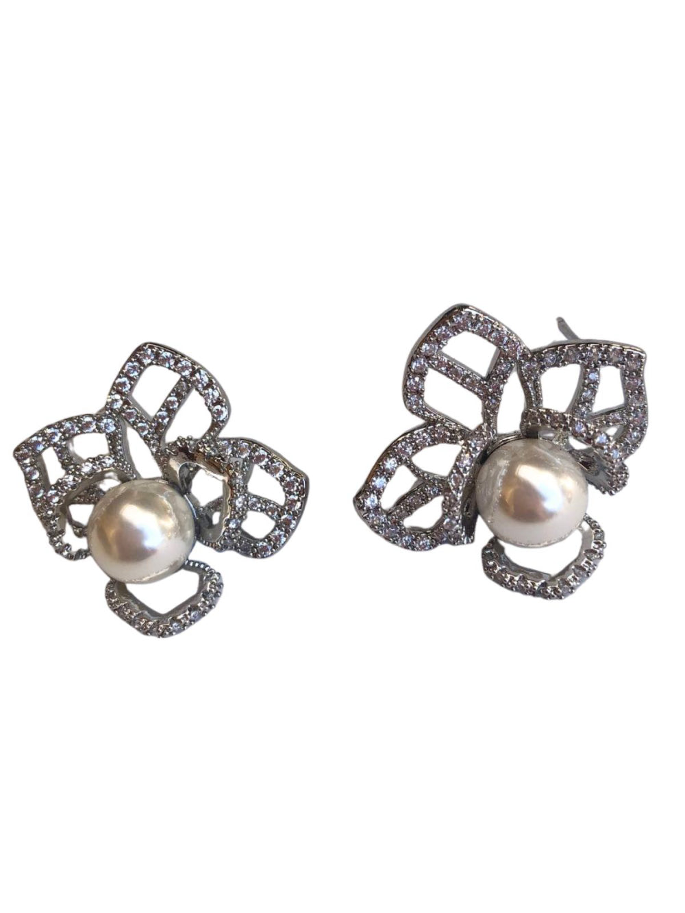 Brinco Flor Maravilhosa de Strass Pérola Brilho Festa Noiva