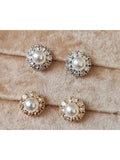 Brinco Redondo Strass e Pérola Festa Brilho Noiva Casamento