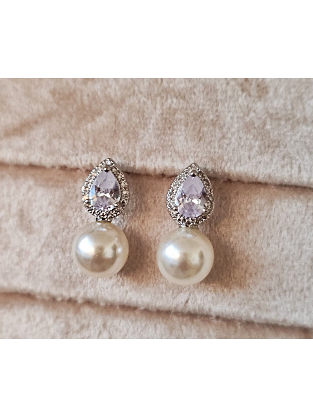 Brinco Mini Gota Zircônia E Strass Com Pérola Festa Noiva