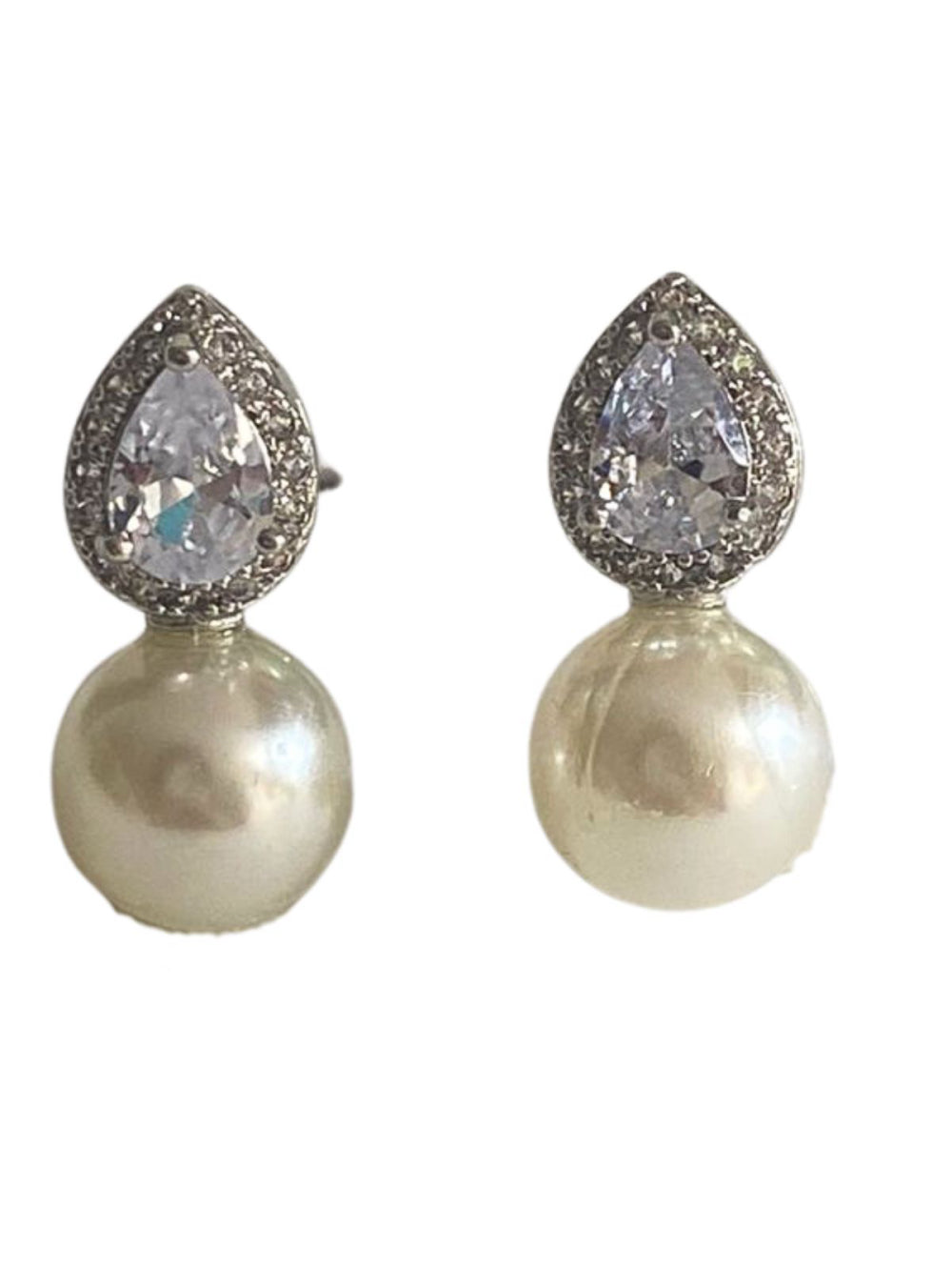 Brinco Mini Gota Zircônia E Strass Com Pérola Festa Noiva