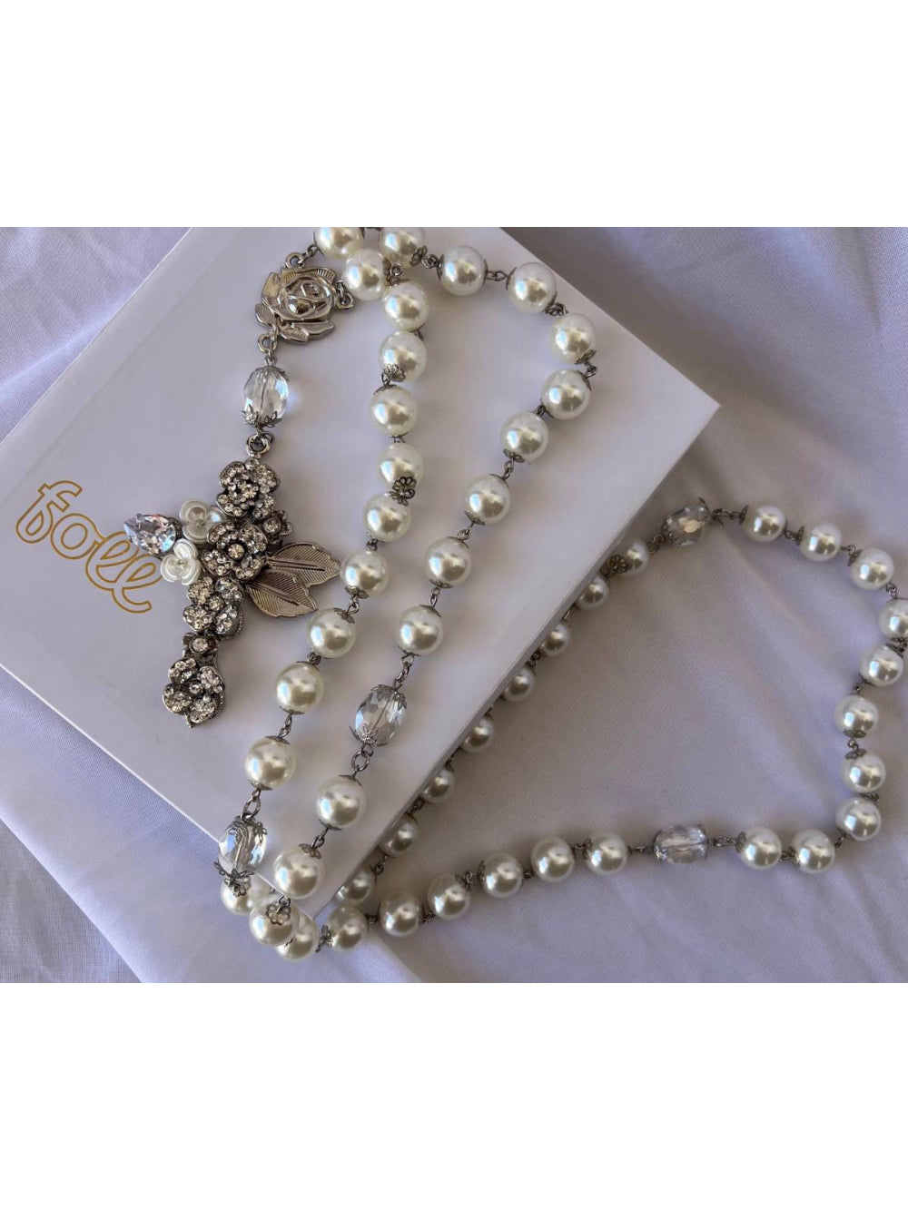 Terço Flores de Strass com Pérolas Noiva Buque Casamento