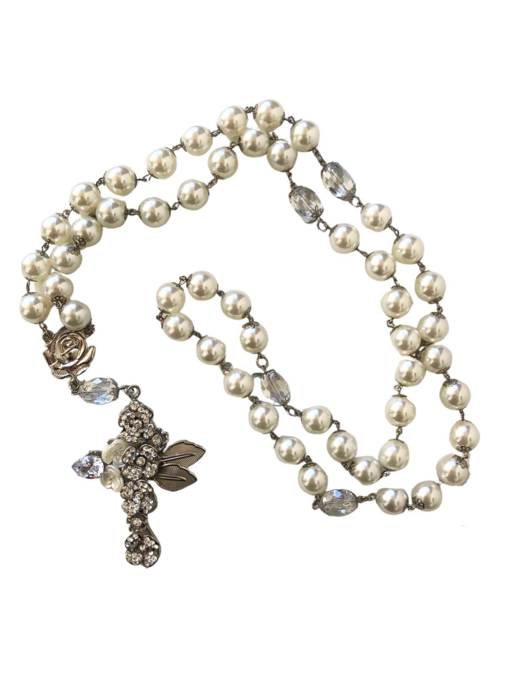 Terço Flores de Strass com Pérolas Noiva Buque Casamento