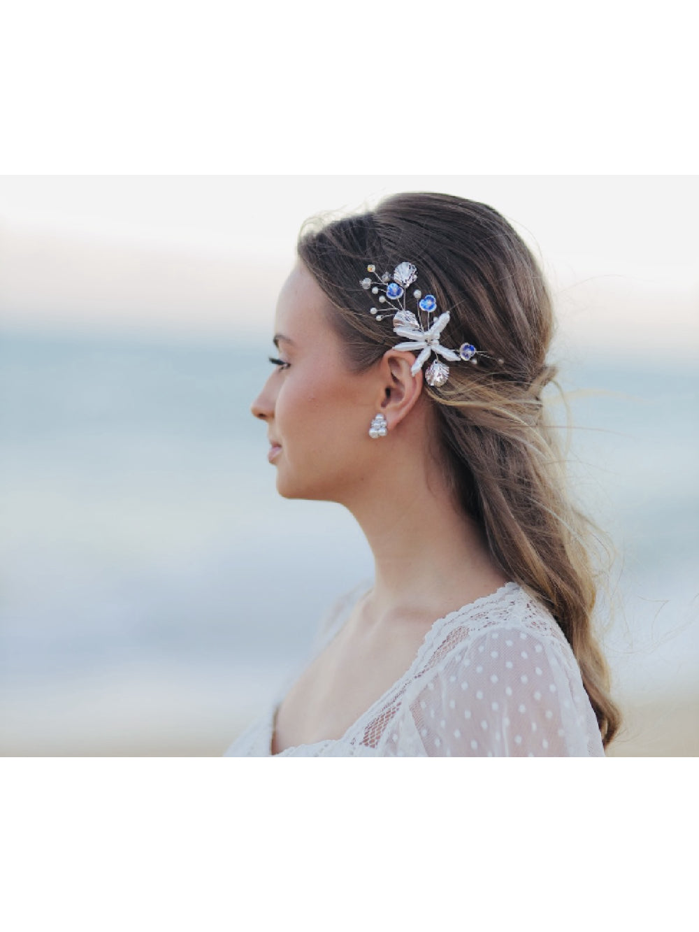 Arranjo Pérolas Cristais e Folhas Fio Prata Noiva Penteado