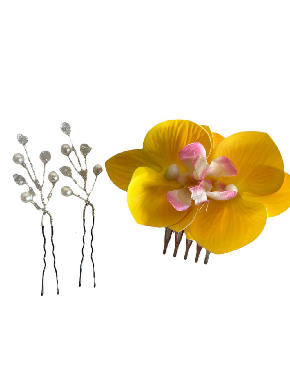 Arranjo Grinalda Flor Orquídea com Pérolas e Cristais Noiva Penteado