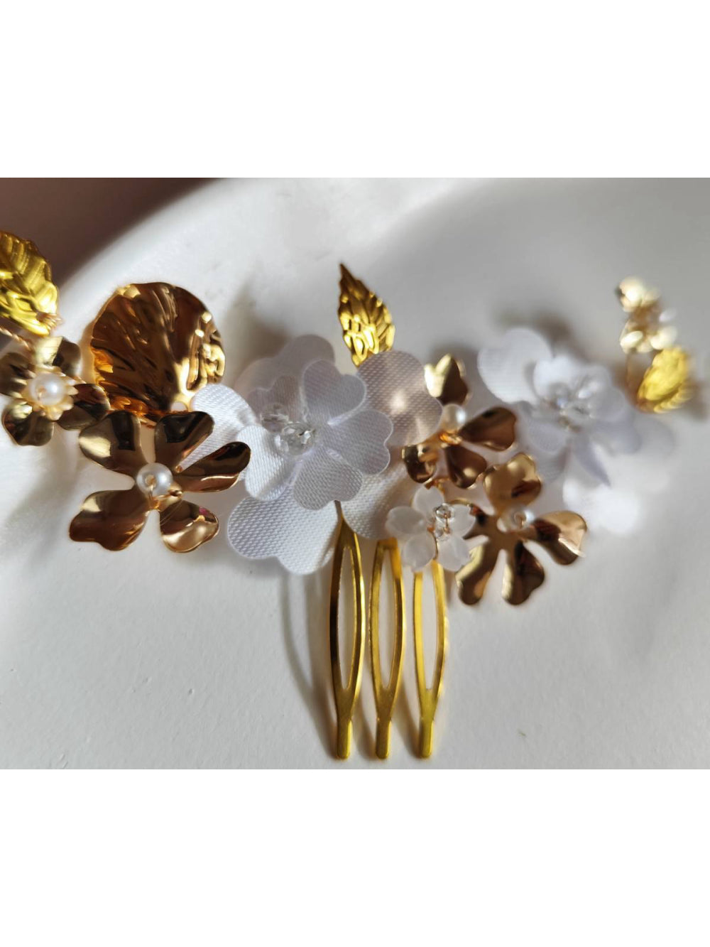 Grinalda Pente Flores Douradas Arranjo Cabelo Noiva