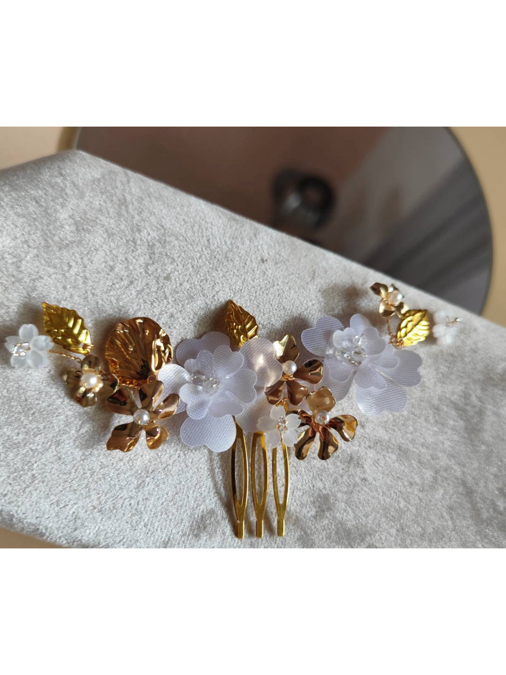 Grinalda Pente Flores Douradas Arranjo Cabelo Noiva