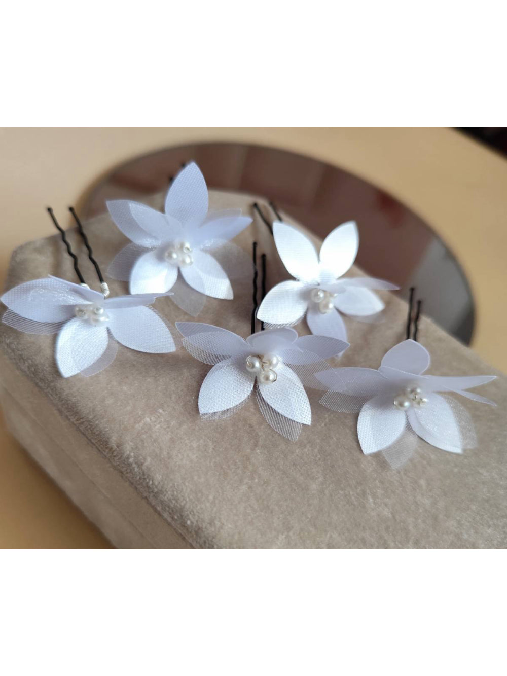 Grinalda Flor de Cetim e Organza Grampos Penteado Noiva