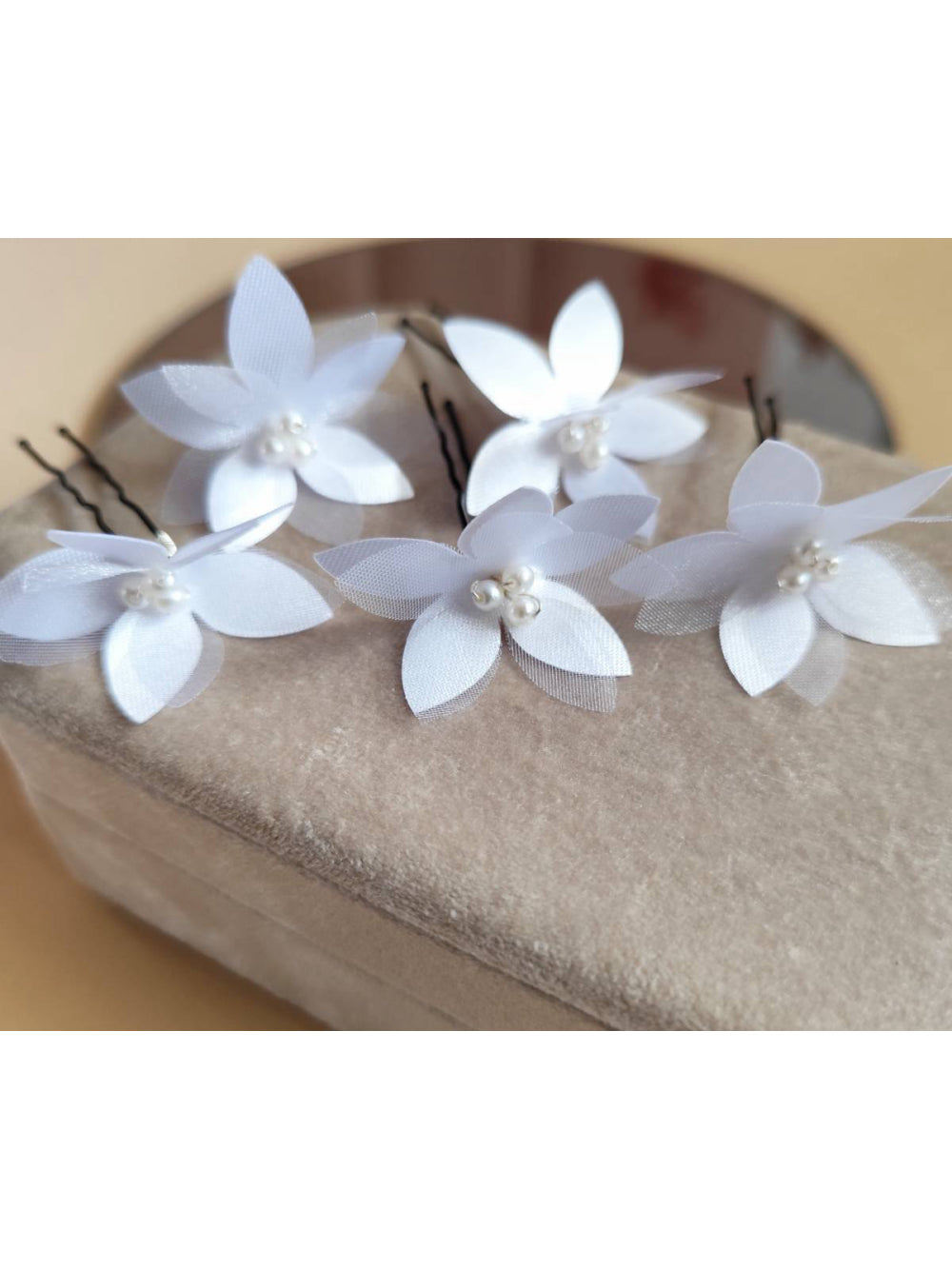 Grinalda Flor de Cetim e Organza Grampos Penteado Noiva