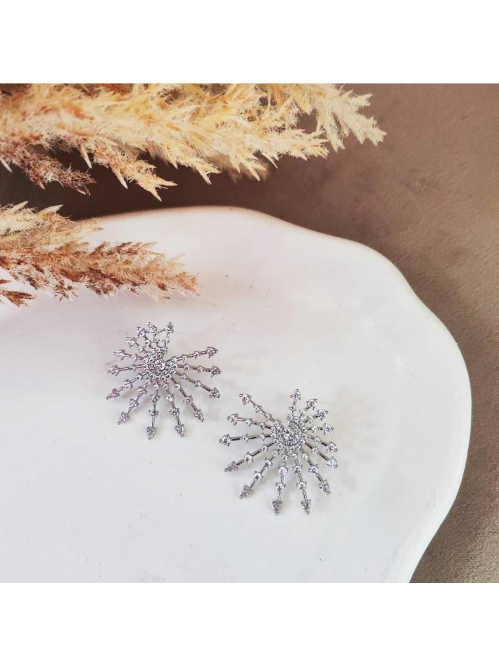 Brinco Raios de Zircônia Prata Brilho Festa Luxo Noiva