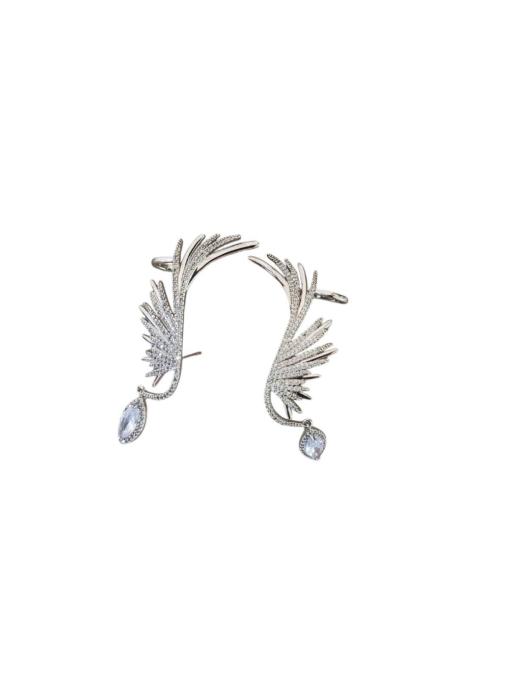 Brinco Ear Cuff Asa de Zircônia e Strass Prata Brilho Festa