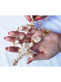 Terço Pérolas Orgânicas Dourado Noiva Buque Casamento