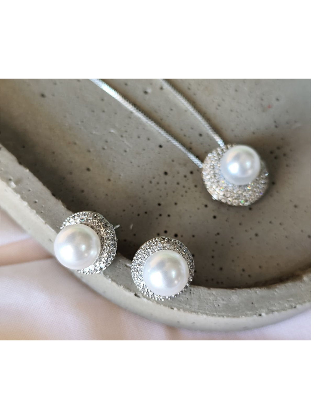 Conjunto de Brinco e Colar Pérolas Zircônia Cravejada Noiva Festa