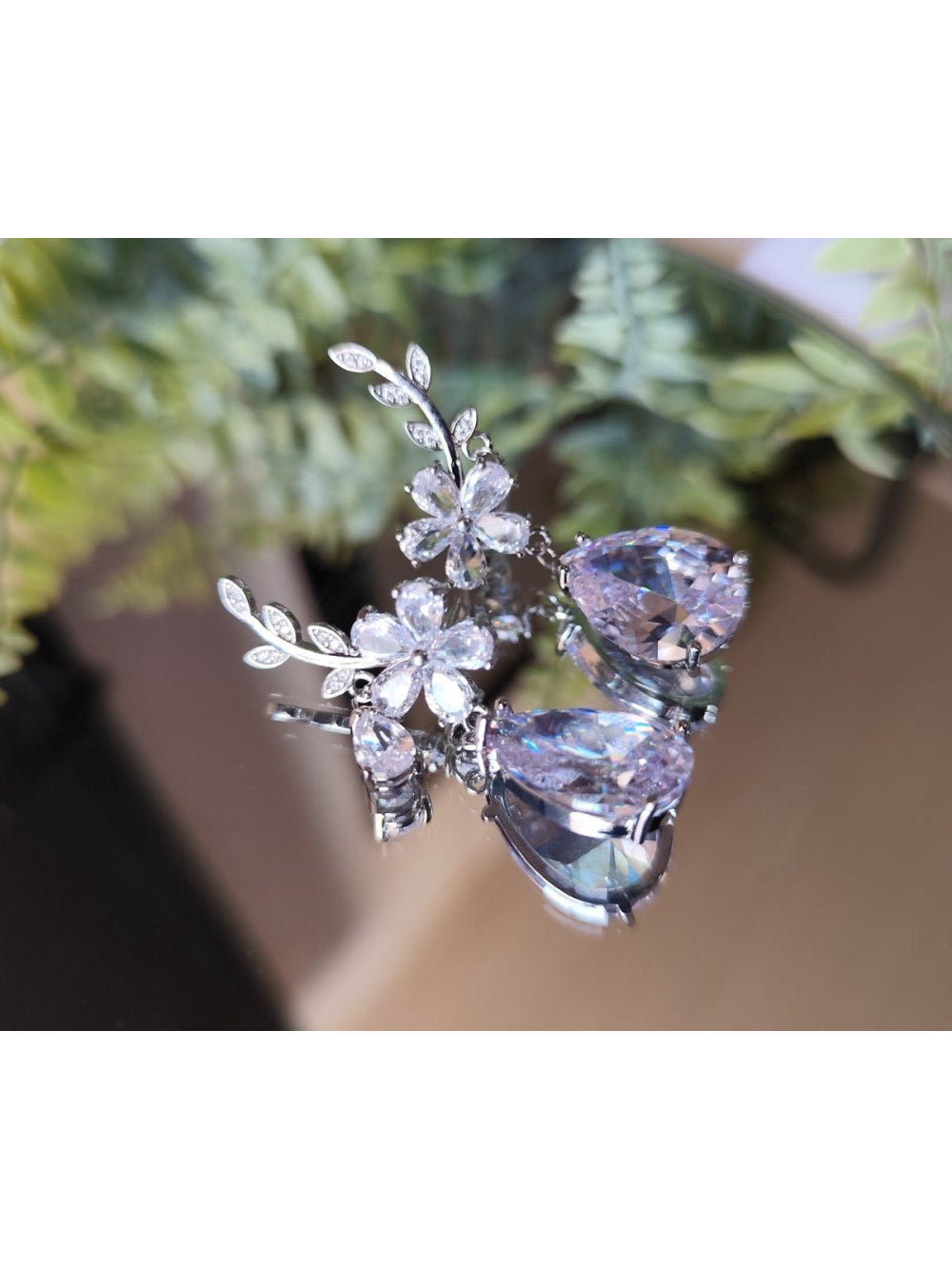 Brinco Noiva Festa Galho Flores com Gota Zircônia