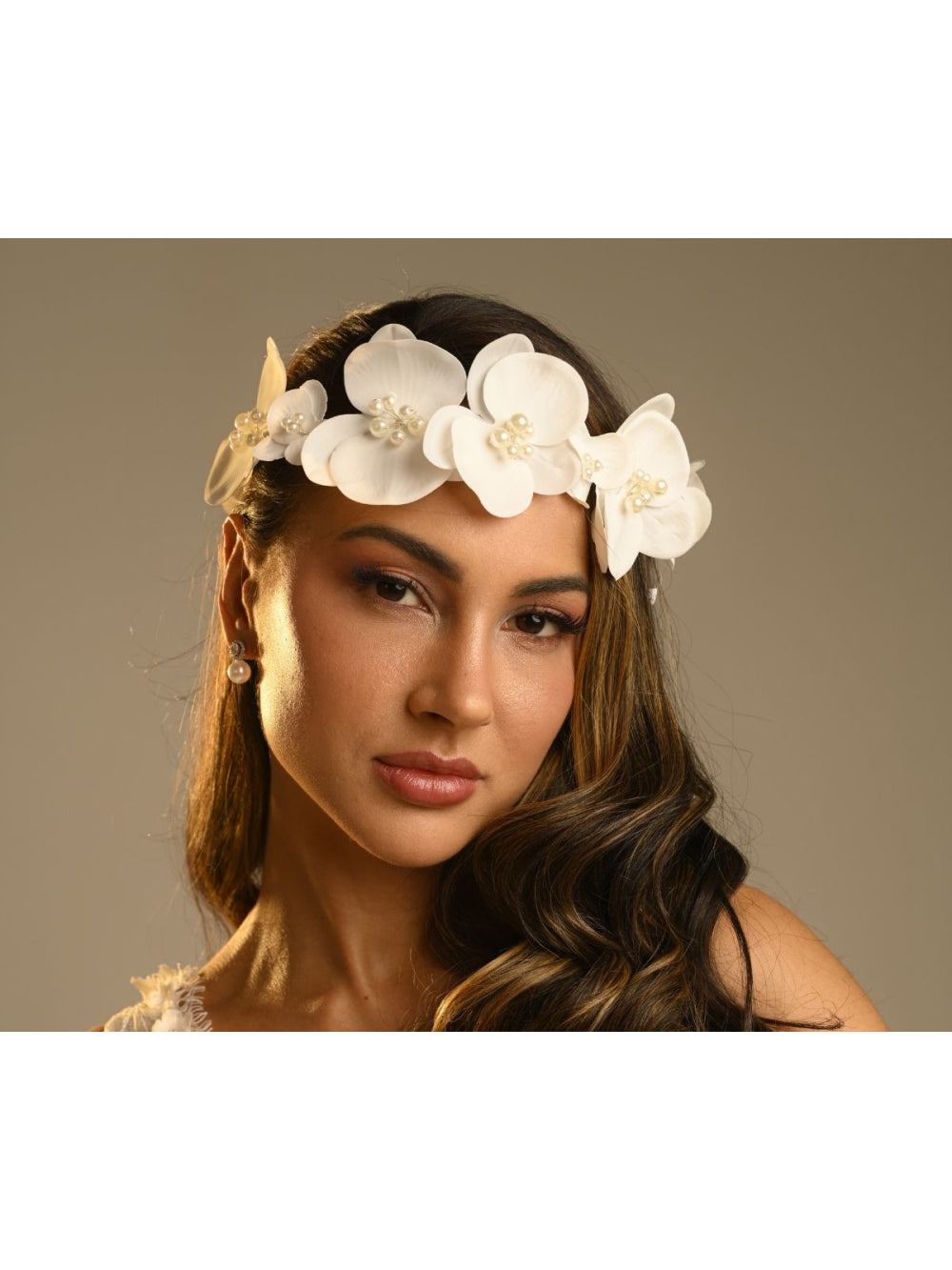 Coroa De Orquídeas Com Pérolas Noiva Pré Wedding Ensaio