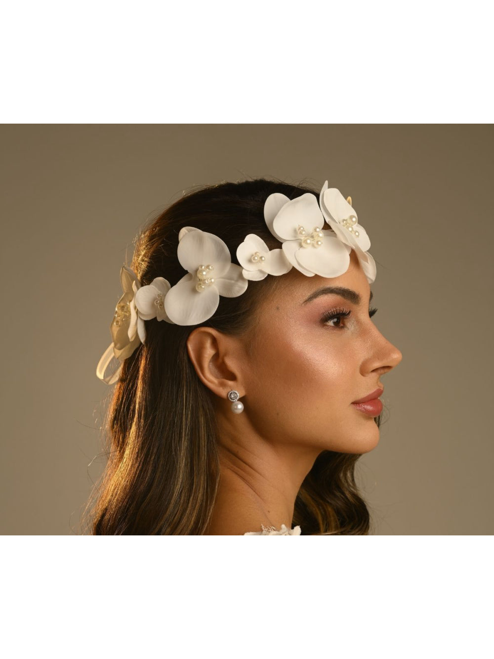 Coroa De Orquídeas Com Pérolas Noiva Pré Wedding Ensaio