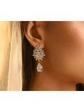 Brinco Noiva Exclusivo com Flor e Gota Cristalina Festa