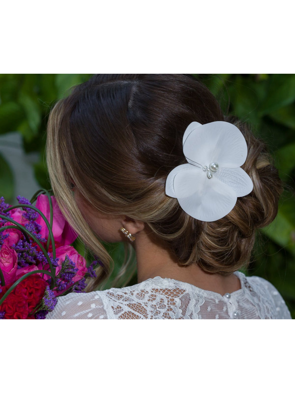 Orquídea Branca Luxo Arranjo Grinalda Flor de Cabelo Noiva