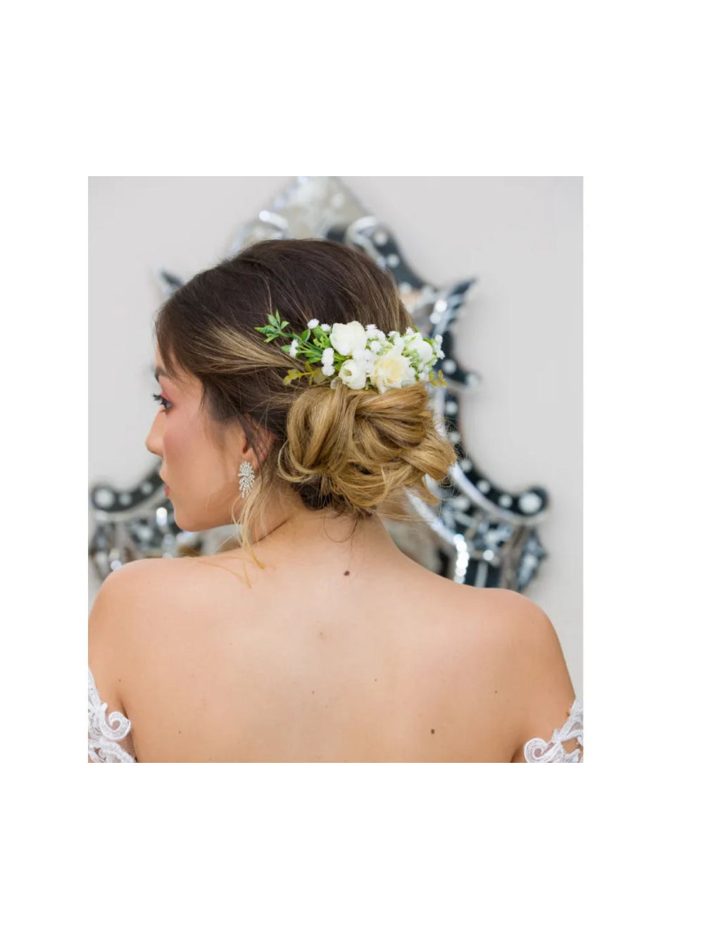 Arranjo de Cabelo Flor Noivas Rosas Off White Praia Campo