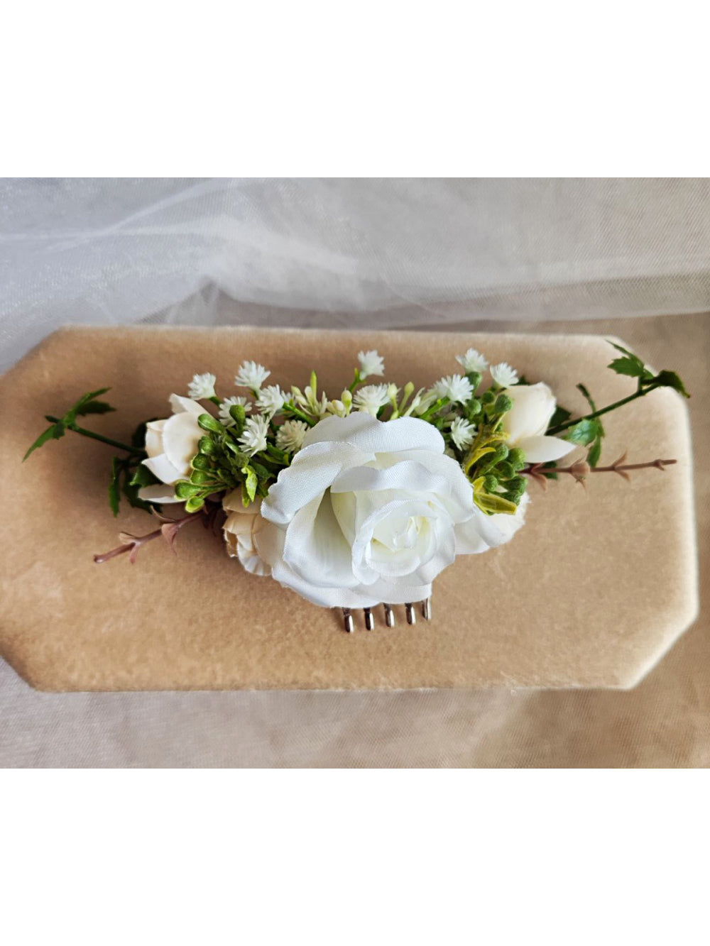 Arranjo de Cabelo Flor Noivas Rosas Off White Praia Campo