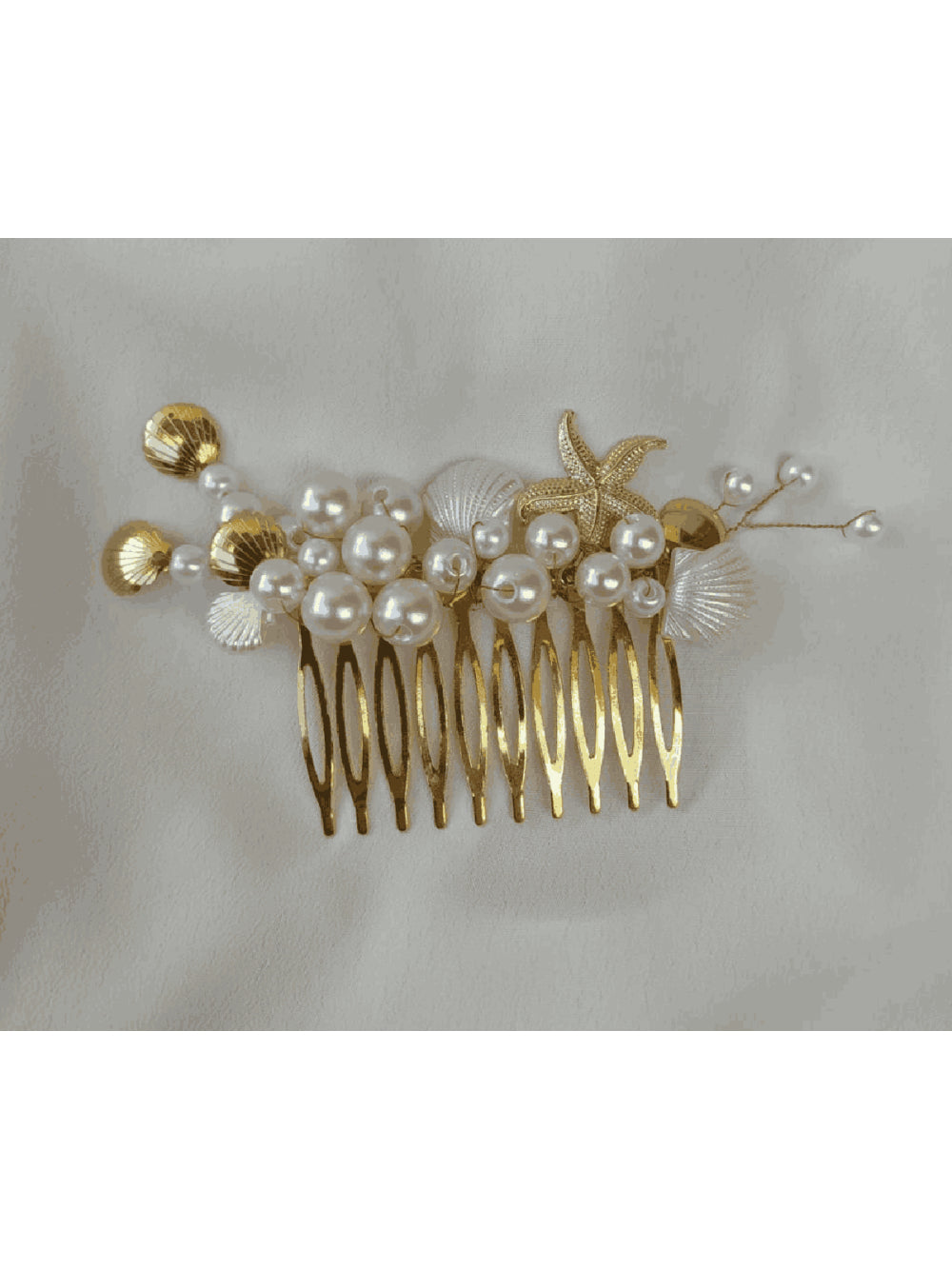 Arranjo de Cabelo para Noivas Grinalda Conchas Pérola Praia
