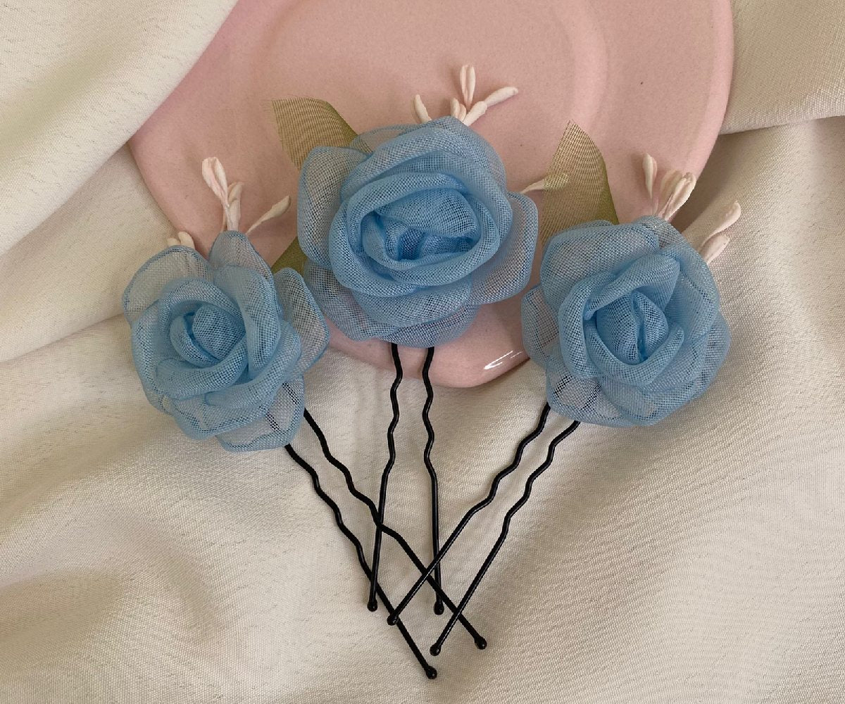 Arranjo de Cabelo Flores de Tecido Azul Meninas Daminhas