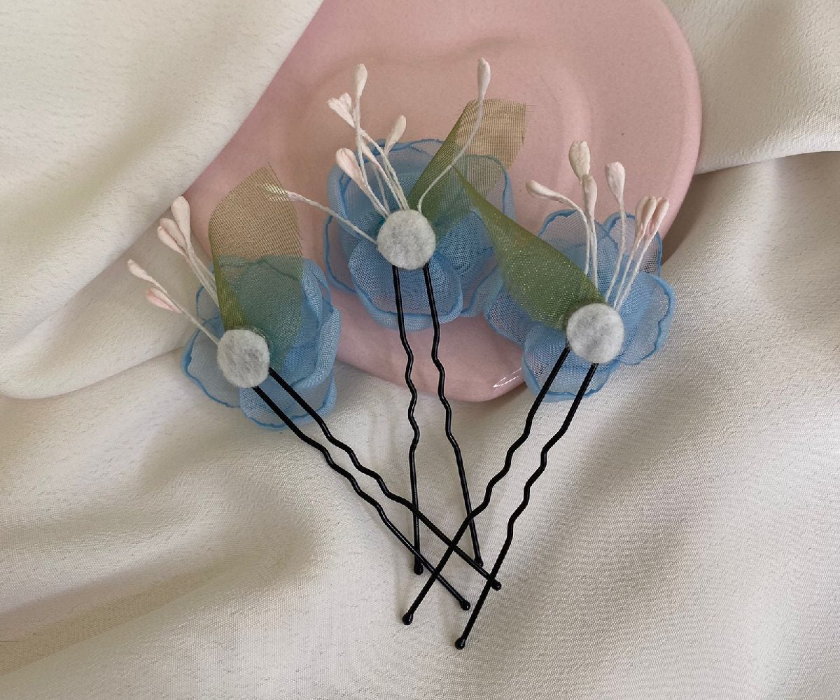 Arranjo de Cabelo Flores de Tecido Azul Meninas Daminhas