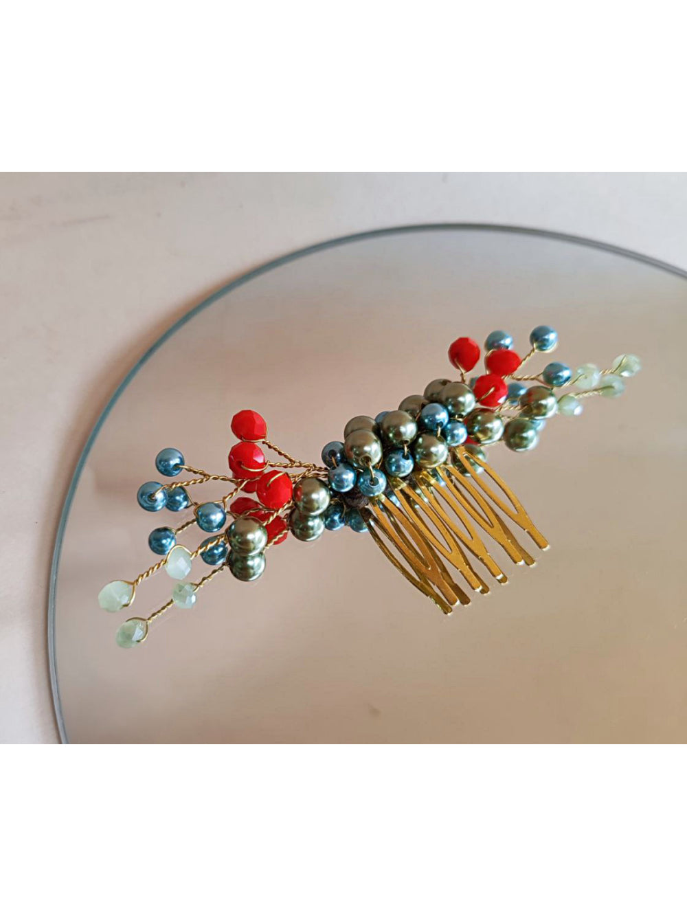 Arranjo de Cabelo Vintage Boho Azul, Laranja e Verde Noivas