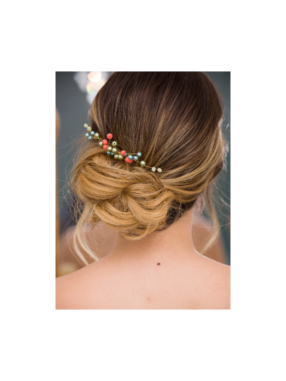 Arranjo de Cabelo Vintage Boho Azul, Laranja e Verde Noivas