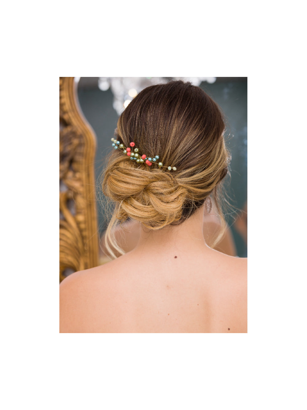 Arranjo de Cabelo Vintage Boho Azul, Laranja e Verde Noivas