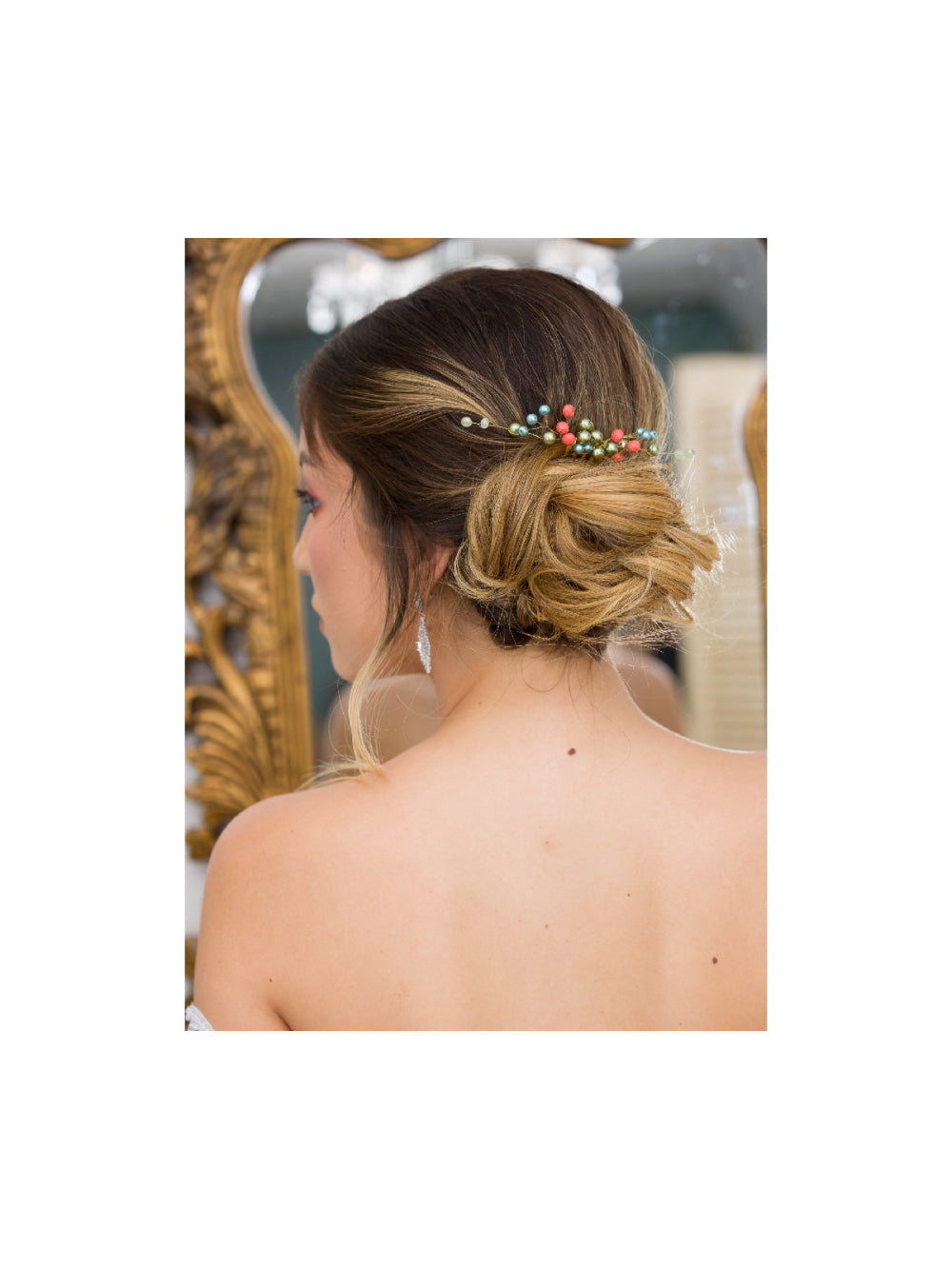 Arranjo de Cabelo Vintage Boho Azul, Laranja e Verde Noivas