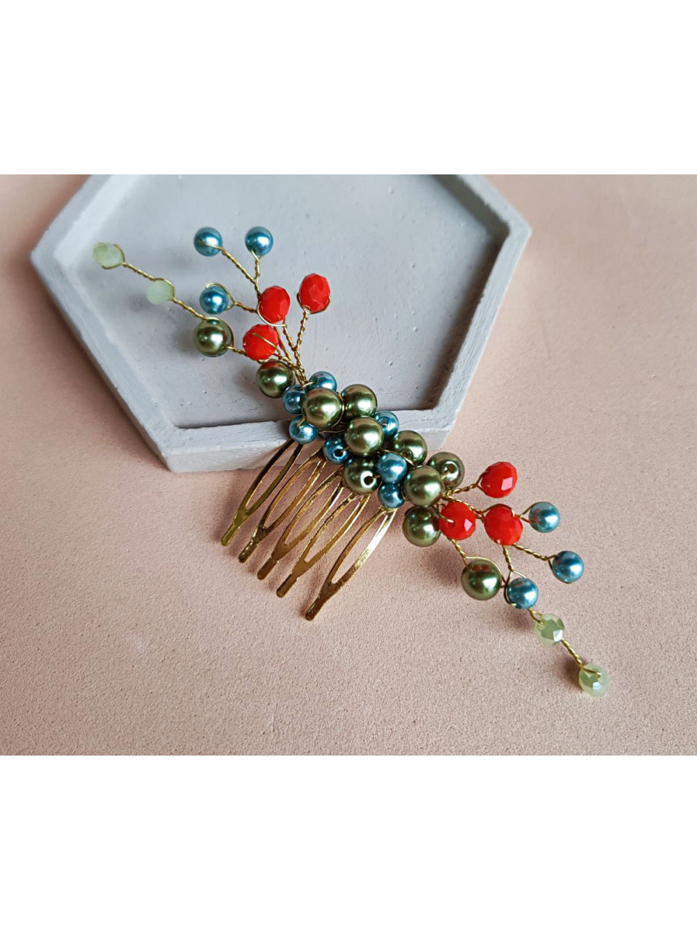 Arranjo de Cabelo Vintage Boho Azul, Laranja e Verde Noivas