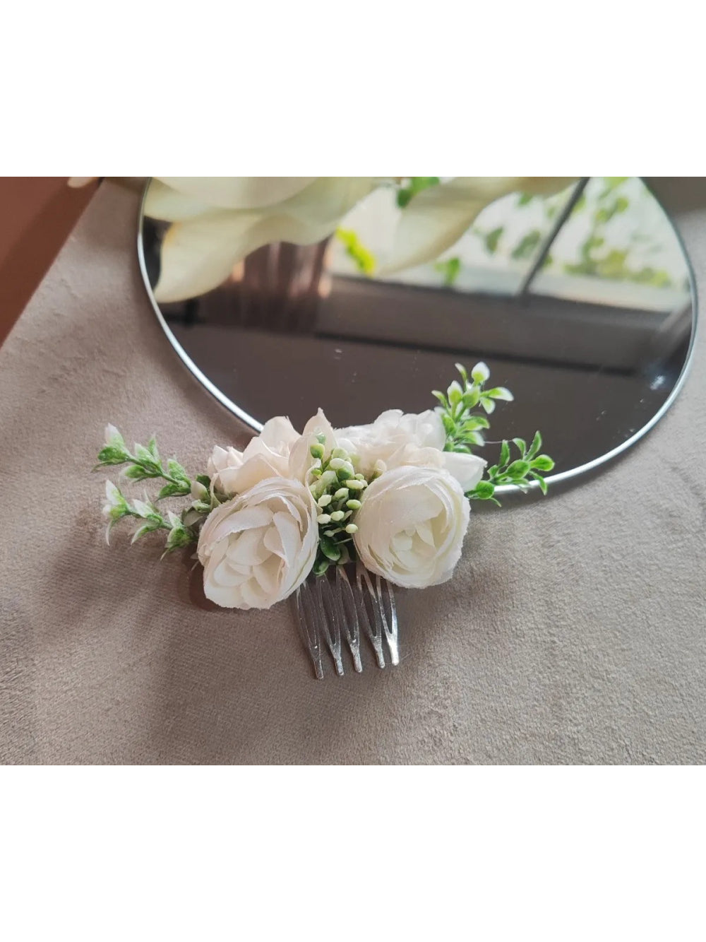 Arranjo de Cabelo Grinalda de Rosas Off White para Noivas Boho