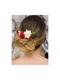Arranjo de Cabelo Grinalda Rosas Vermelhas e Nude para Noiva