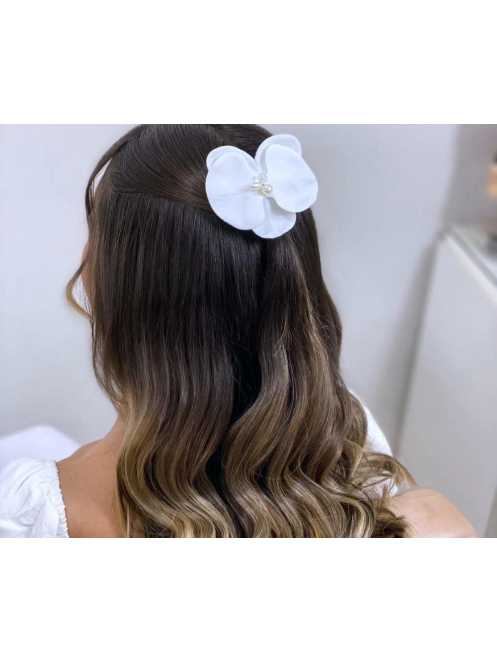 Orquídea Branca Pequena Grinalda Flor de Cabelo Noiva