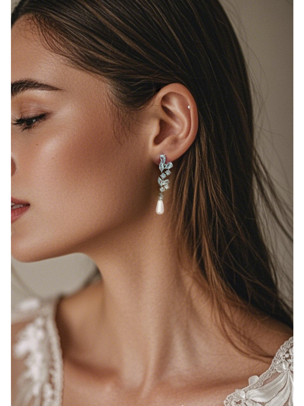 Brinco de Noiva Longo Zircônia e Perola Bride Boutique