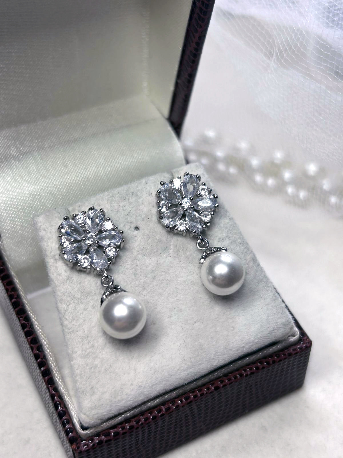 Brinco de Noiva Gota de Perola e Zircônia Maressa Bride Boutique