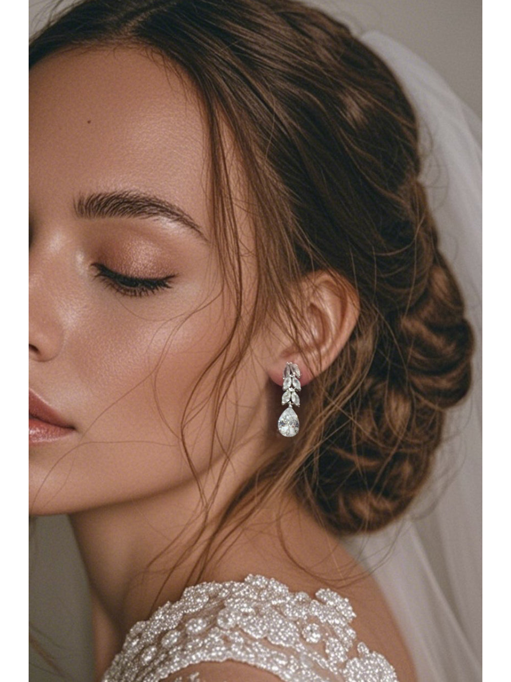 Brinco de Noiva Folhas de Zircônia Emma Bride Boutique