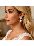 Brinco de Noiva Flor de Zircônia e Pérola Banho de rodio Bride Boutique