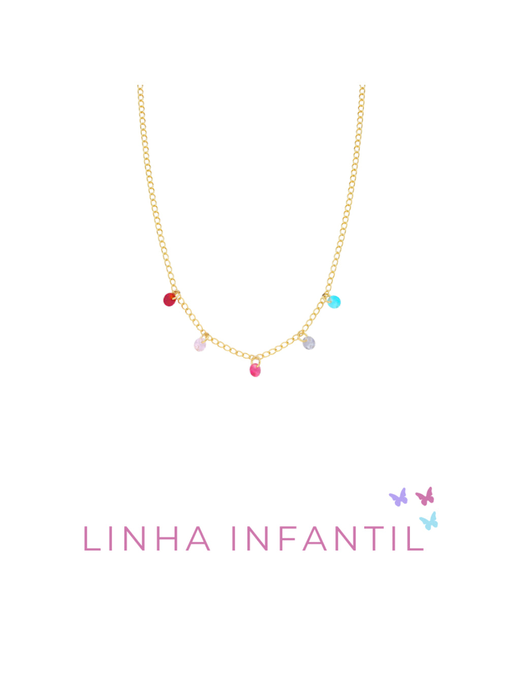 Colar Infantil Cristais Coloridos Acessórios Blanc