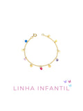 Pulseira Infantil Medalhas e Cristais Coloridos Acessórios Blanc