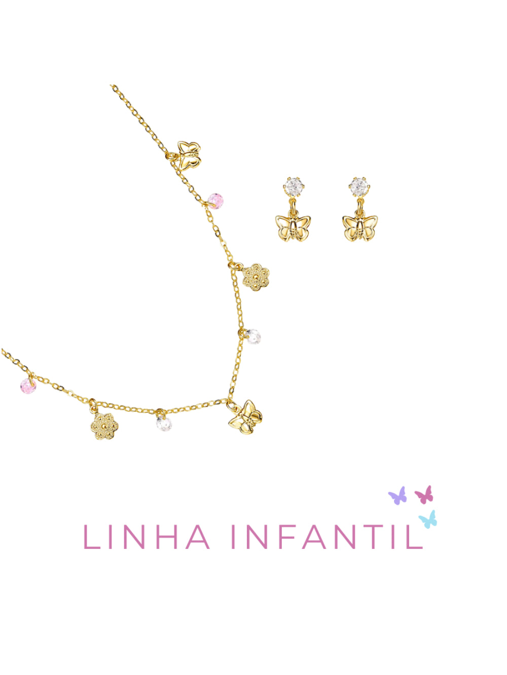Conjunto Infantil Borboletas e Cristais Acessórios Blanc