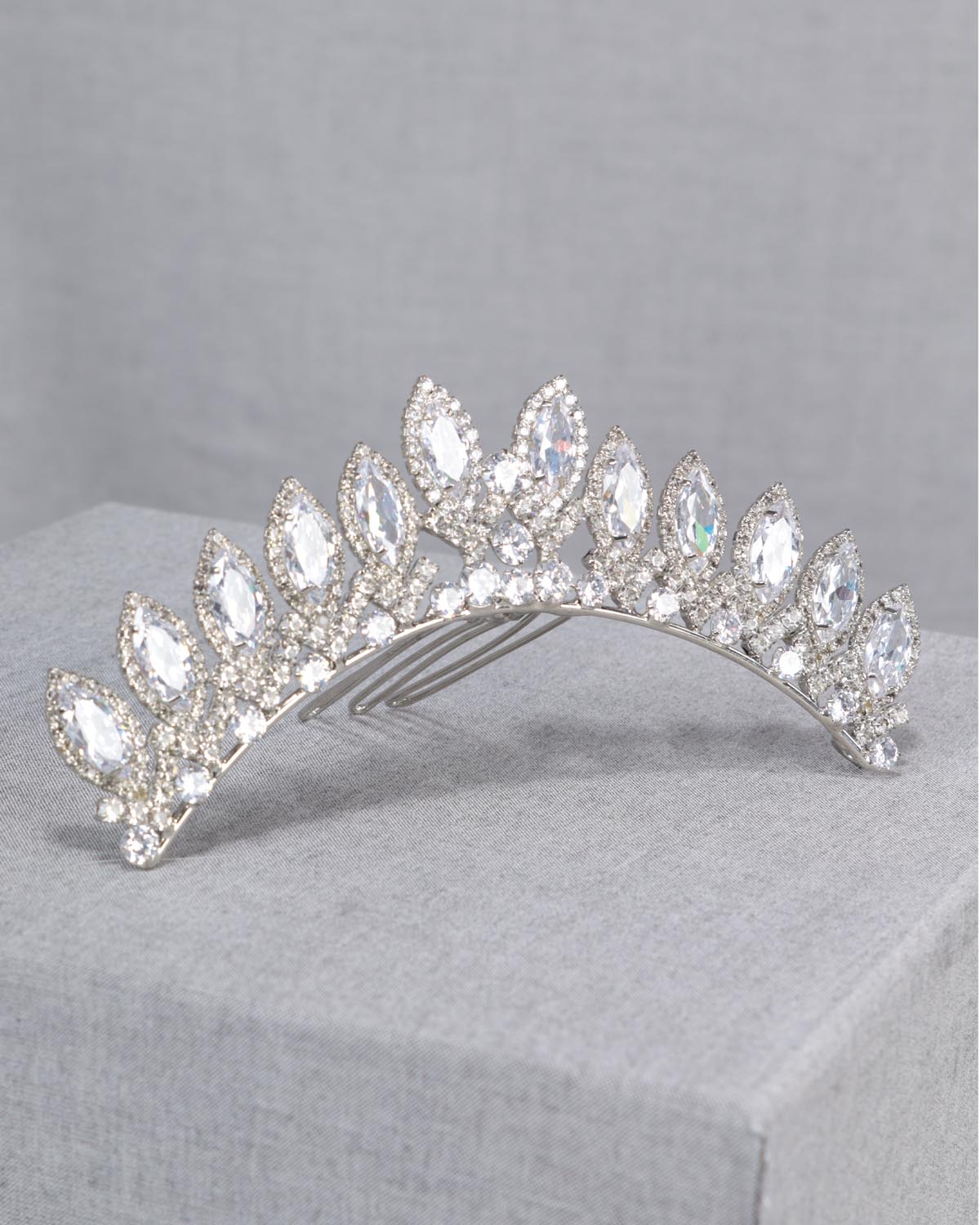 Coroa Noiva Prata Zircônias Strass Leaves Esposar