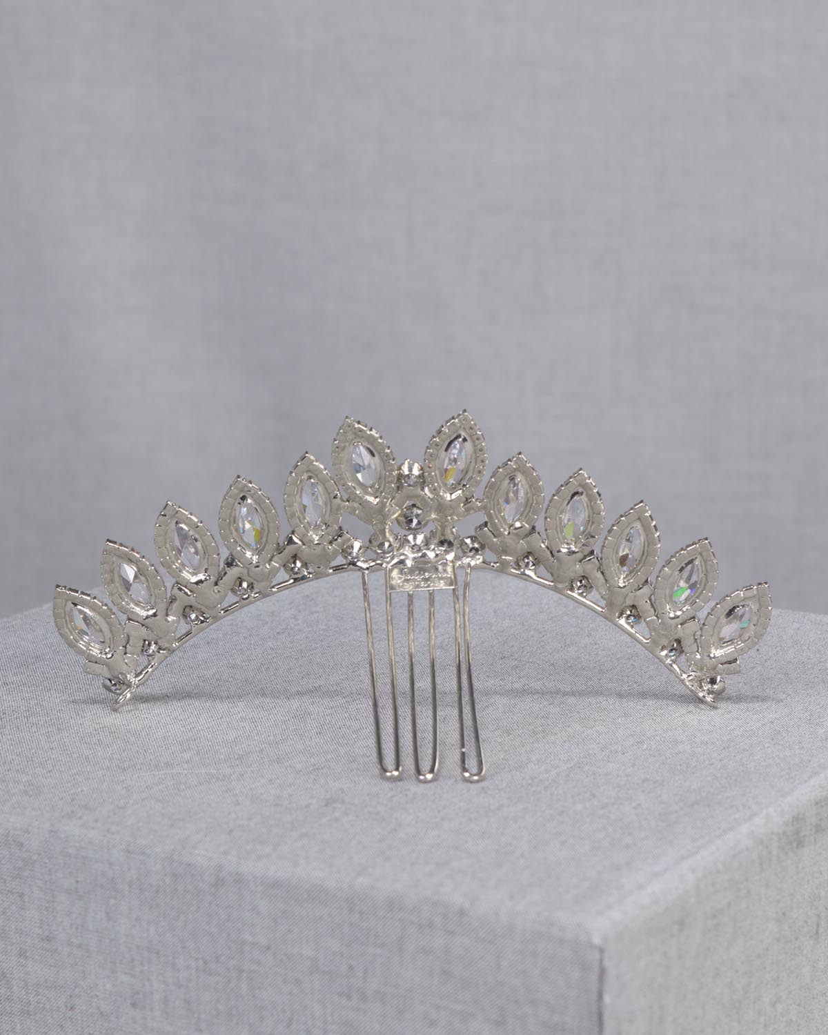 Coroa Noiva Prata Zircônias Strass Leaves Esposar