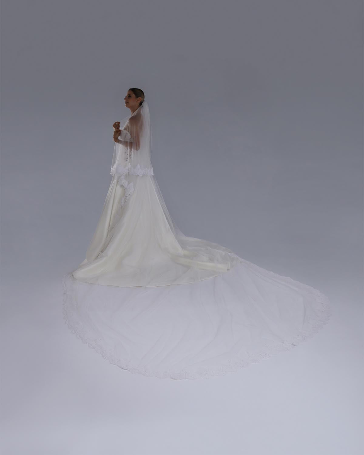 Mantilha Noiva Longa Tule Renda Sutache Amanda Esposar