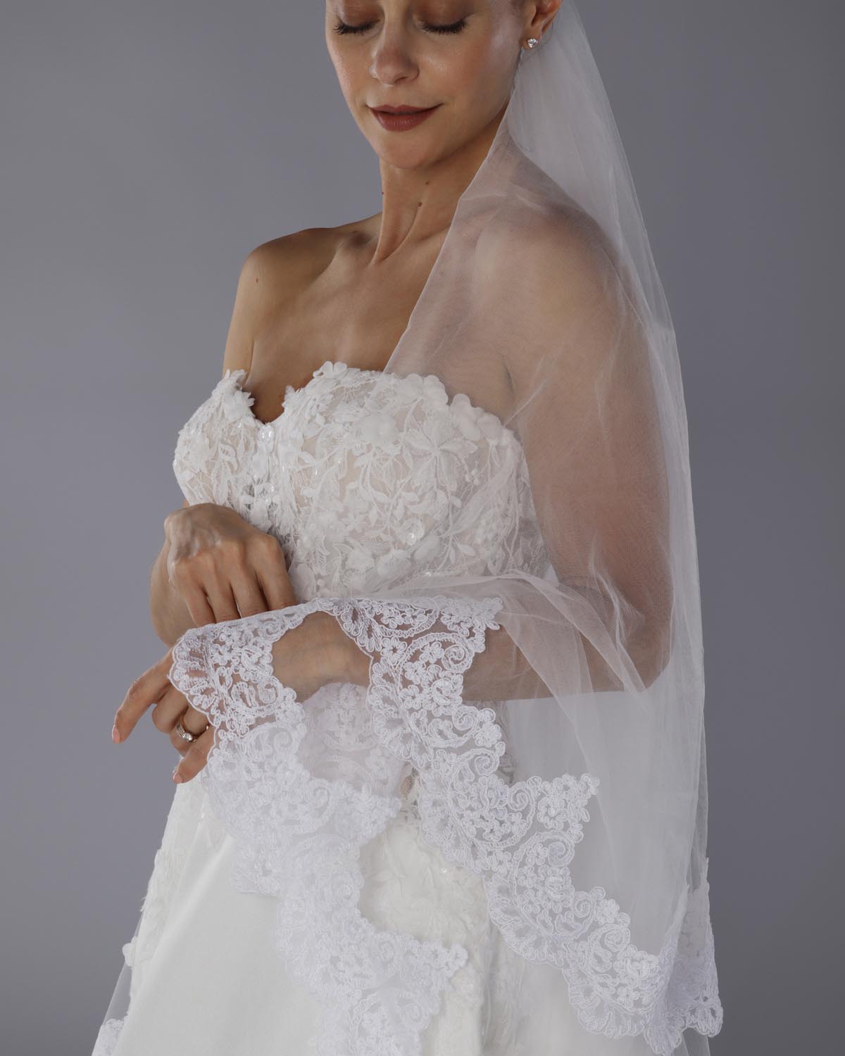 Mantilha Noiva Longa Tule Renda Sutache Amanda Esposar
