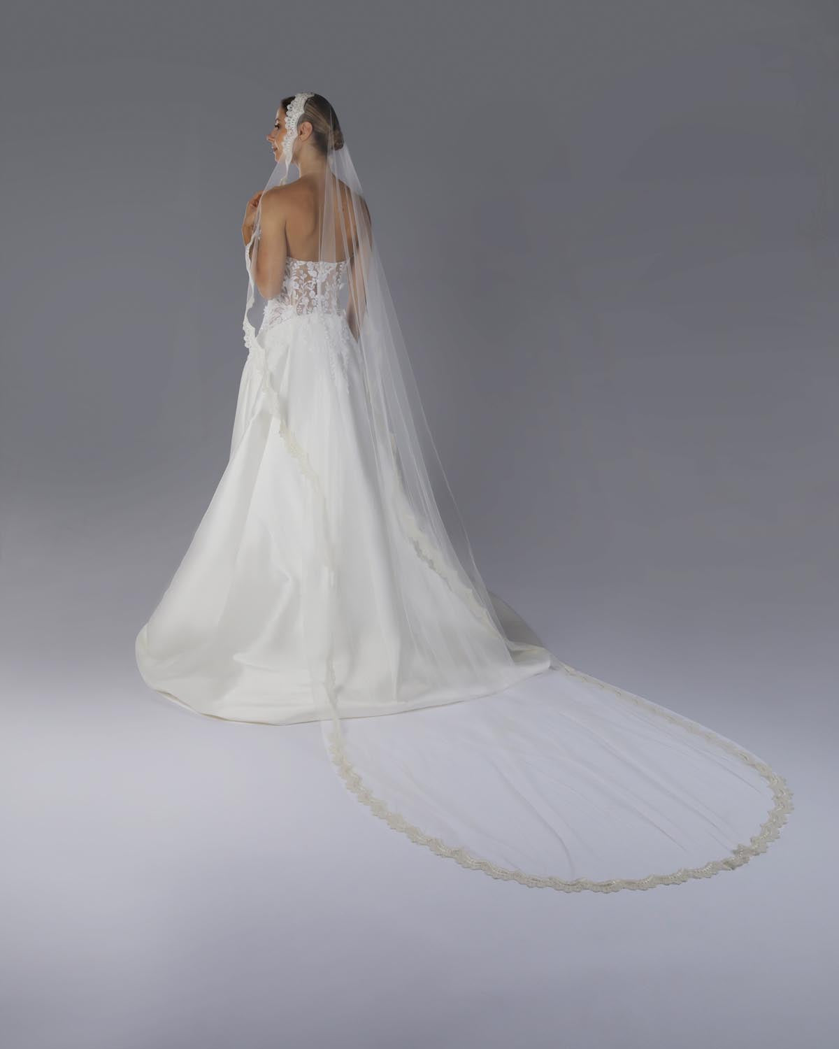 Mantilha Noiva Longa Tule Renda Seda Julieta Esposar