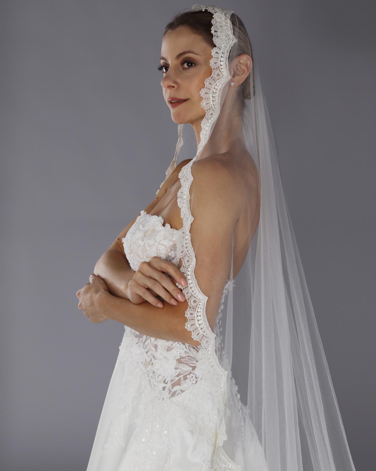 Mantilha Noiva Longa Tule Renda Seda Julieta Esposar