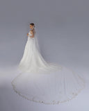 Mantilha Noiva Longa Tule Renda Flores Brigitte Esposar